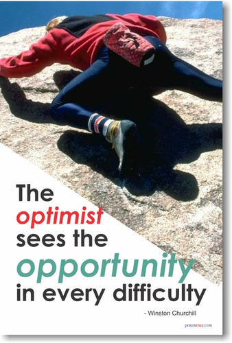 Optimist Sees Opportunity - Winston Churchill - Classroom Motivational Quote Poster Print Gift
