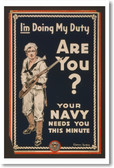 I'm Doing My Duty - Are You? Navy - NEW Vintage Reprint Poster