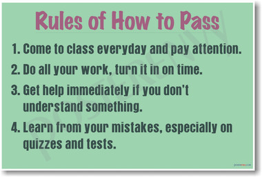 Rules of How To Pass - NEW Classroom Motivational PosterEnvy Poster
