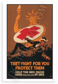 They Fight For You Protect Them Help Red Cross Vintage 12x18 US Made Poster