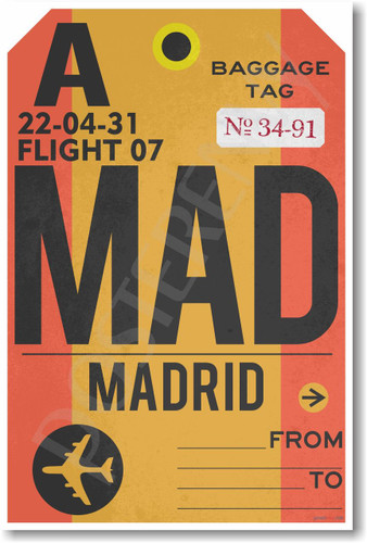 MAD - Madrid Airport Tag - Travel Poster Print Gift