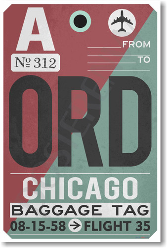 ORD - Chicago Airport Tag - Travel Poster Print Gift