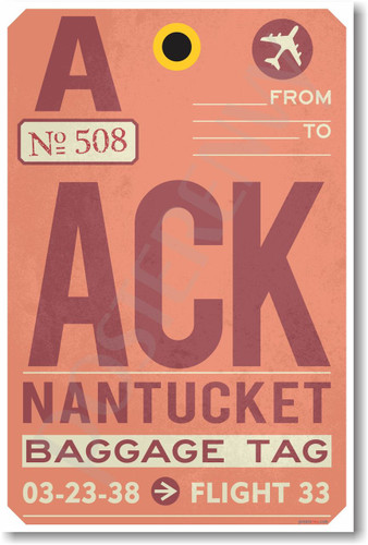 ACK - Nantucket Airport Tag - NEW World Travel Poster