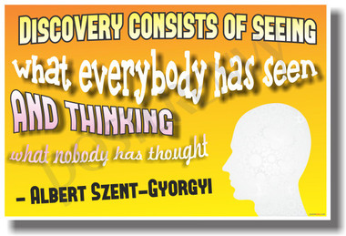 Discovery Consists of Seeing What Everybody Has Seen and Thinking What Nobody Has Thought - Albert Szent-Gyorgyi - Yellow Background - NEW Classroom Motivational Quote PosterEnvy Poster