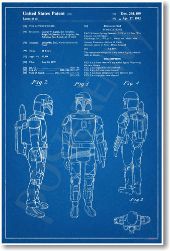 Boba Fett Patent - NEW Famous Invention Blueprint Star Wars Poster (fa116)