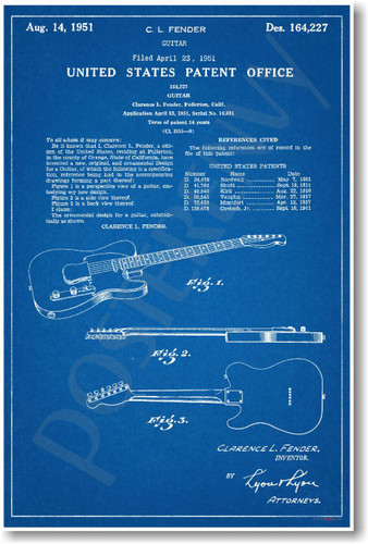 Fender Telecaster Electric Guitar Patent - NEW Famous Invention Blueprint PosterEnvy Poster (fa118)