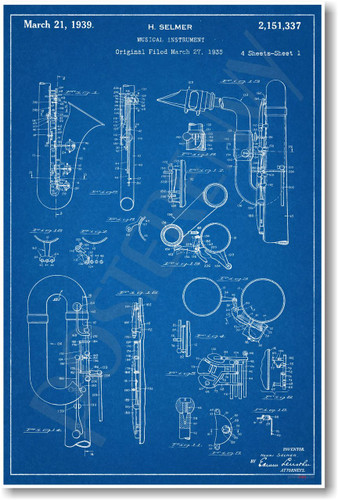 Selmer Saxophone Patent - NEW Famous Invention Patent Poster (fa126)