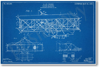 Wright Flying Machine - NEW Famous Invention Patent Poster (fa130)
