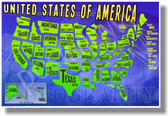Map of the United States of America - NEW American Geography Poster (ss155)