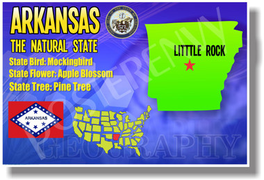 Arkansas Geography - NEW U.S. States Social Studies Travel Classroom PosterEnvy Poster (tr521)