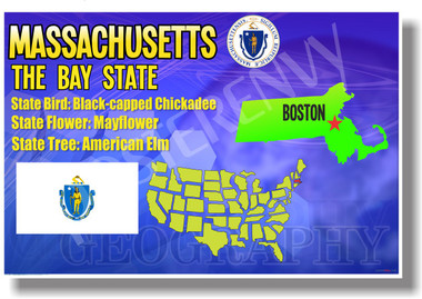 Massachusetts Geography - NEW U.S Travel Poster