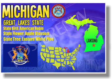 Michigan Geography - NEW U.S Travel Poster (tr531)