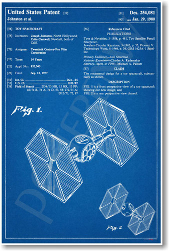 Star Wars - Tie Fighter Patent - NEW Famous Invention Patent Poster (fa164) spaceship spacecraft film movie PosterEnvy