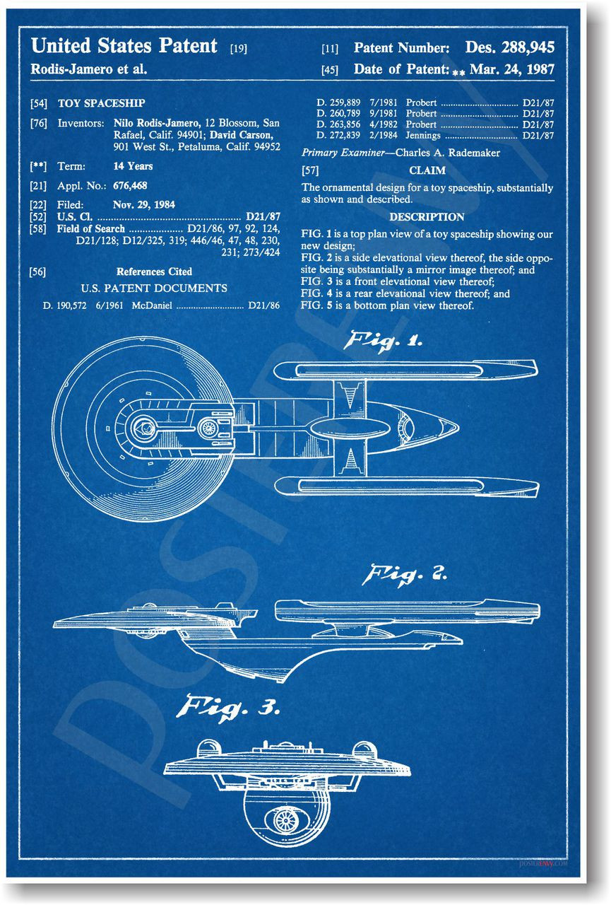 PosterEnvy - Star Trek - Starship Enterprise Patent - NEW Famous 