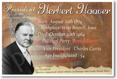 Presidential Series - U.S. President Herbert Hoover - New Social Studies Poster (fp389) American History PosterEnvy