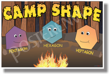 Camp Shapes - Pentagon - Hexagon - Heptagon - NEW Geometry Classroom Poster (ms279) Elementary Math PosterEnvy