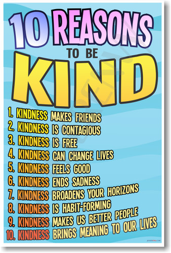10 Reasons To Be Kind Motivational Classroom Poster (cm1040) Inspirational Behavior School Teachers