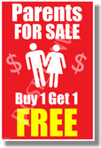 Parents For Sale Buy One Get One Free vertical NEW Funny teen mother father POSTER (hu339)