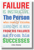 Failure is Instructive, the Person who Really Thinks, Learns Quite As Much From His Failures as from His Successes - John Dewey - NEW Classroom Motivational Poster (cm1077)