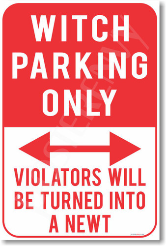 Witch Parking Only Violators Will Be Turned Into a Newt NEW Humor Joke Poster (hu369) Harry Potter Ron Weasley Hermione Granger JK Rowling auto gift