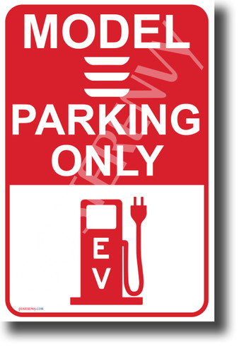 Tesla Model 3 Parking (Red) NEW Electric Vehicle Humor POSTER (hu401) elon musk EV auto cars