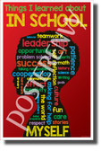 Things I Learned in School red New Motivational Poster (cm1183) posterenvy teamwork leadership confidence classroom