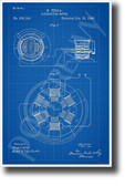 Telsa AC Motor Patent New Blueprint Technology Poster (ms307) electricity inventor invention genius vintage engineering elon musk