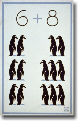 6 + 8 Penguins Math WPA Vintage Art Reproduction Poster