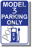 Tesla Model 3 Parking (Blue) - NEW Electric Vehicle Humor Elon Musk POSTER (hu423)