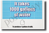It Takes 1000 Gallons of Water to Produce 1 Gallon of Milk - NEW Health and Lifestyle POSTER