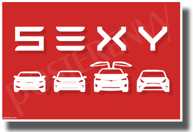 Tesla - SEXY - Red & White - NEW Humorous Electric Car POSTER