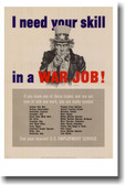 I Need Your Skill in a War Job - U.S. Army - Vintage WW2 Poster