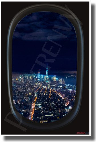 New York City - Airplane Window View - NEW World USA Travel Poster