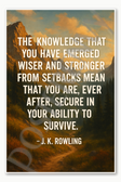 The knowledge that you have emerged wiser and stronger from setbacks means that you are ever after secure in your ability to survive - J K Rowling Poster - 18 inch x 12 inch