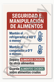 Guidelines for refrigerator and freezer temperatures with color-coded labels for raw and cooked food. - Spanish Poster - 18 inch x 12 inch