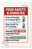 Guidelines for refrigerator and freezer temperatures with color-coded labels for raw and cooked foods restaurant kitchen food safety poster Poster - 18 inch x 12 inch