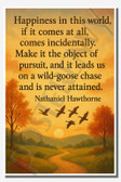 Happiness in this world if it comes at all comes incidentally - Nathaniel Hawthorne - Inspirational Poster - 18 inch x 12 inch