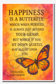 Happiness is a butterfly, which when pursued, is always just beyond your grasp, but which if you sit down quietly, may alight upon you - Nathaniel Hawthorne - Inspirational Poster - 18 inch x 12 inch
