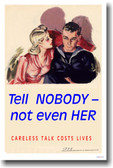 Tell Nobody - Not Even Her - Vintage WW2 Reproduction Poster