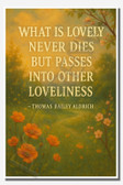 What is lovely never dies but passes into other loveliness - Thomas Bailey Aldrich - Inspirational Poster - 18 inch x 12 inch