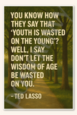 You know how they say that youth is wasted on the young Well I say don't let the wisdom of age be wasted on you - Ted Lasso Poster - 18 inch x 12 inch