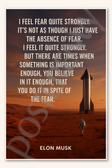When something is important enough you believe in it enough that you do it in spite of the fear - Elon Musk Poster - 18 inch x 12 inch