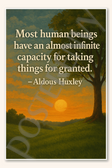 Most human beings have an almost infinite capacity for taking things for granted - Aldous Huxley Poster - 18 inch x 12 inch