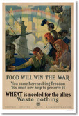 Food Will Win the War - Waste Nothing - NEW Vintage WWI Poster