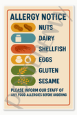 Allergy Notice Allergen Sign English Restaurant Kitchen Workplace Food Safety Employee sign poster - 18 inch x 12 inch