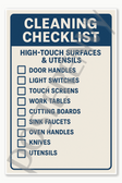 Cleaning checklist for high-touch surfaces and utensils - English Restaurant Kitchen Workplace Food Safety Employee sign poster - 18 inch x 12 inch