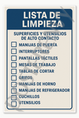 Cleaning checklist for high-touch surfaces and utensils - Spanish Restaurant Kitchen Workplace Food Safety Employee sign poster - 18 inch x 12 inch