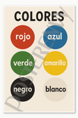 Spanish Vocabulary Colors Colores Poster - 18 inch x 12 inch