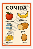 Spanish Vocabulary Food Comida Poster - 18 inch x 12 inch