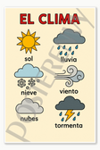 Spanish Vocabulary Weather El Clima Poster - 18 inch x 12 inch